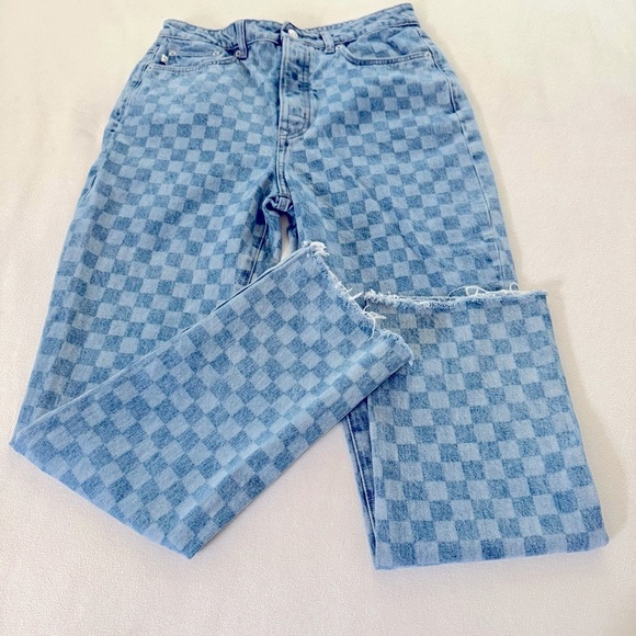 Lovers + Friends Checkered Denim Blue Jeans - Picture 2 of 13